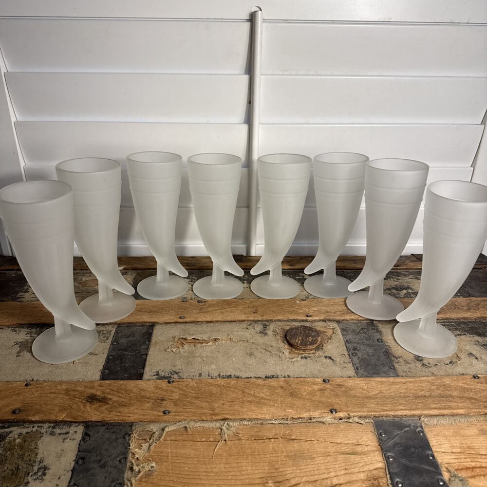 Vintage Tiara Exclusives Frosted Glass Powder Horn Pilsner Glasses Set of 8